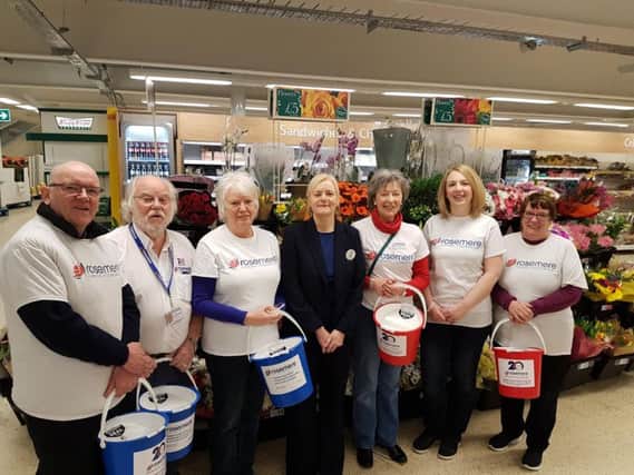 Rosemere volunteers at the latest Tesco bag pack with the stores community champion Billie Jean Horne ( fourth from the left) and Rosemere Cancer Foundations East Lancs fundraising co-ordinator Louise Grant  sixth from left)
The volunteers ( left to right) are Bob Tuffnell, Frank Dinsdale, Kathy Webb, Anne Hayes and Trudy Tuffnell