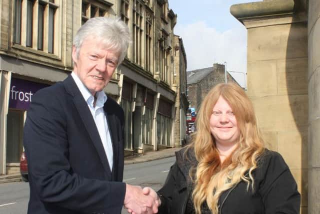 Coun. John  Harbour welcomes project leader Suzanne Pickering to 
Padiham (s)
