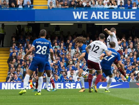 Sam Vokes scores against Chelsea on the opening day of the season