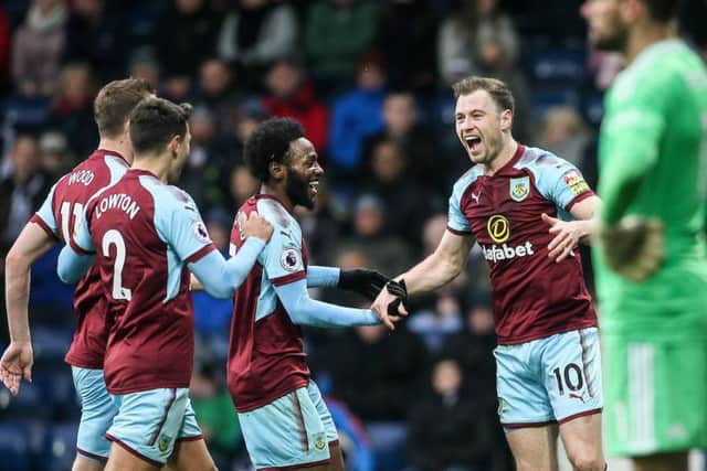 Ashley Barnes celebrates his spectacular opener with his team-mates