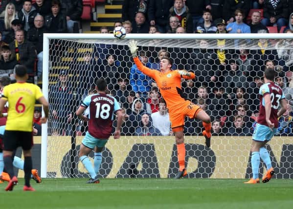 Burnley's Nick Pope makes a first half save

Photographer Rob Newell/CameraSport

The Premier League - Watford v Burnley - Saturday 7th April 2018 - Vicarage Road - Watford

World Copyright Â© 2018 CameraSport. All rights reserved. 43 Linden Ave. Countesthorpe. Leicester. England. LE8 5PG - Tel: +44 (0) 116 277 4147 - admin@camerasport.com - www.camerasport.com