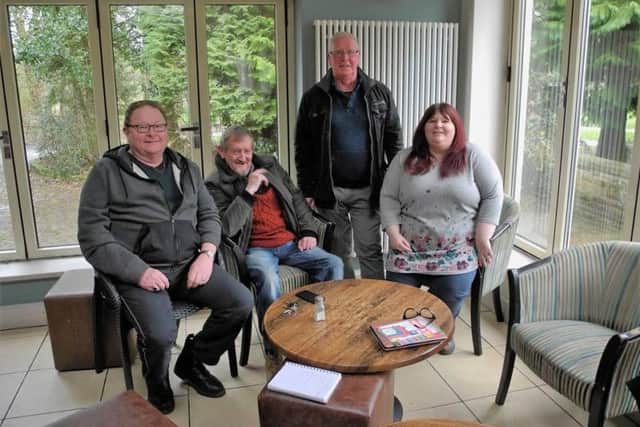 (From left:) Richard Sims, Phil Glover, Jack Nadin, and Sue Hawkins at the first meeting of the Burnley Mining Memorial Fund.