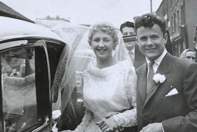 The childhood sweethearts on their wedding day 60 years ago. (s)