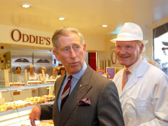 Bakery supremo Bill Oddie with Prince Charles when he visited the firm to mark its 100th anniversary