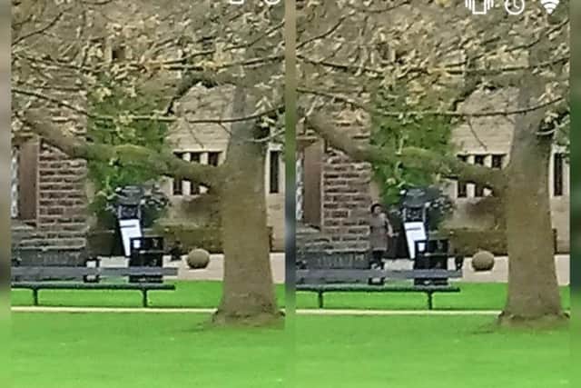 The two photographs of Towneley Hall. The figure of a woman can be seen on the right picture.