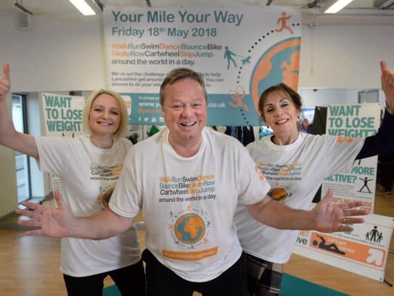 Diane Smith with comedian Ted Robbins, who is fronting the campaign  and Linda Searle, Up and Active manager (s)