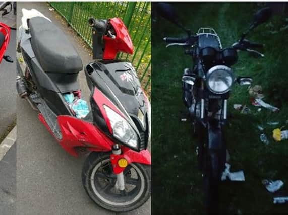 Two of the motorbikes that were taken off the road by police in Burnley yesterday.