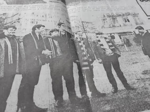 Dave Alexander (second from right) in Frankfurt for Burnley's lasy European away game with the Burnley Express photographer (far right).
