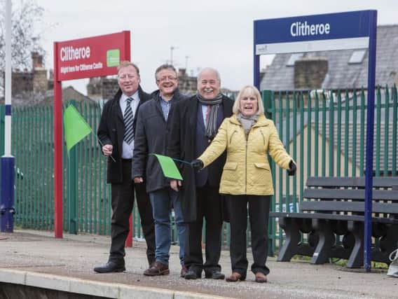 Ribble Valley Borough Councils regeneration policy officer, Craig Matthews, Rupert Swarbrick, chairman of the councils economic development committee, council leader Ken Hind and Ribble Valley Rail chairman Marjorie Birch.