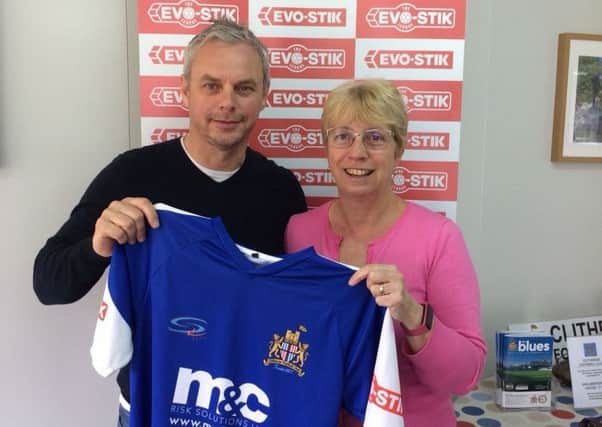 New Clitheroe boss Stuart Mellish with club chairperson Anne Barker