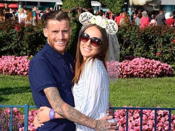 The happy couple on honeymoon before Ryan was struck down with an infection