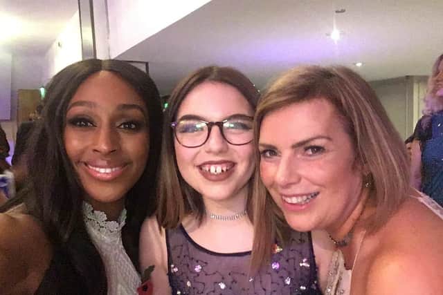 Emily and Ruth with Alexandra Burke at the Pride of Britain Awards.
