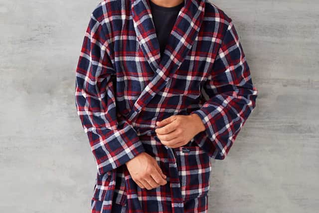 Savile Row Company Navy Red Check Fleece Dressing Gown: £35